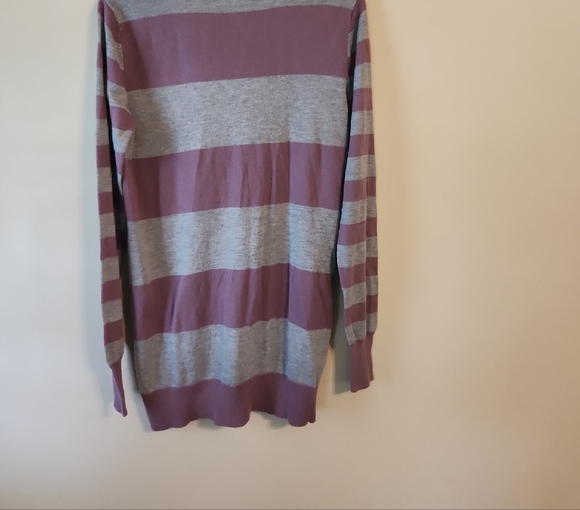 Decree Women's Cardigan in Purple and Gray Stripes - Picture 2 of 2